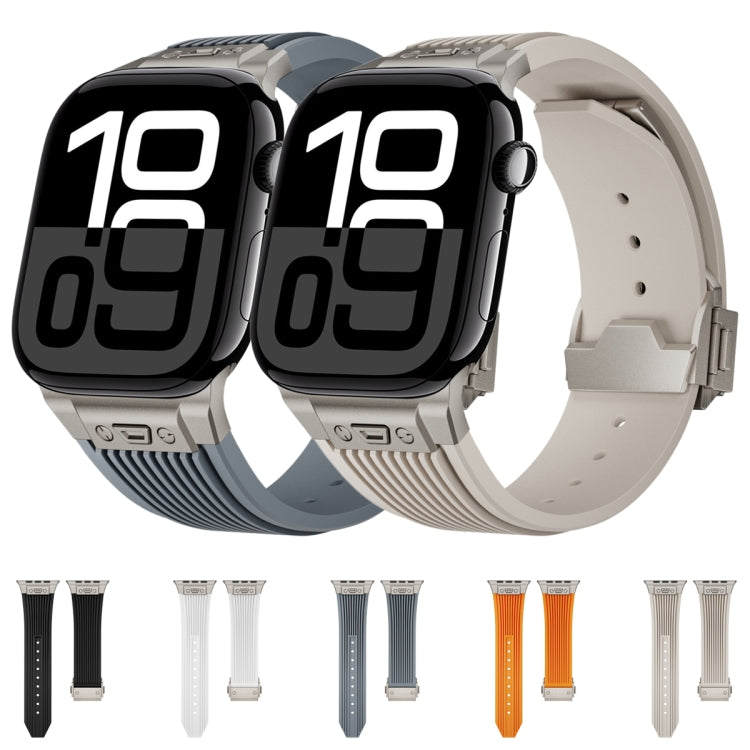 For Apple Watch SE 2023 44mm Vertical Texture Titanium Buckle Elastic Silicone Watch Band(Grey) - Watch Bands by PMC TechLife | Online Shopping South Africa | PMC TechLife | Buy Now Pay Later Mobicred