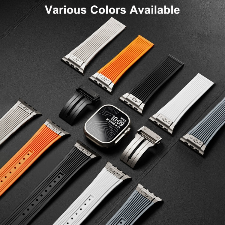 For Apple Watch SE 44mm Vertical Texture Titanium Buckle Elastic Silicone Watch Band(Orange) - Watch Bands by PMC TechLife | Online Shopping South Africa | PMC TechLife | Buy Now Pay Later Mobicred