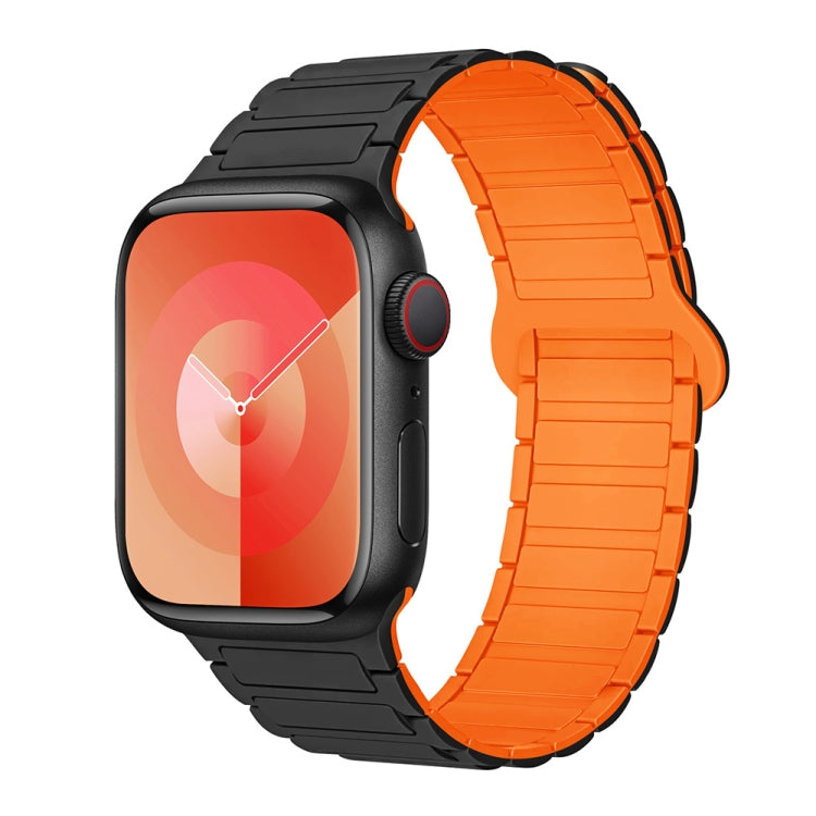 For Apple Watch Series 9 41mm I-Shaped Magnetic Silicone Watch Band(Black Orange) - Watch Bands by PMC Jewellery | Online Shopping South Africa | PMC Jewellery