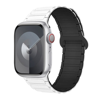 For Apple Watch Series 9 41mm I-Shaped Magnetic Silicone Watch Band(White Black) - Watch Bands by PMC Jewellery | Online Shopping South Africa | PMC Jewellery