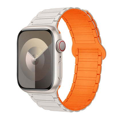 For Apple Watch Series 7 41mm I-Shaped Magnetic Silicone Watch Band(White Orange) - Watch Bands by PMC Jewellery | Online Shopping South Africa | PMC Jewellery