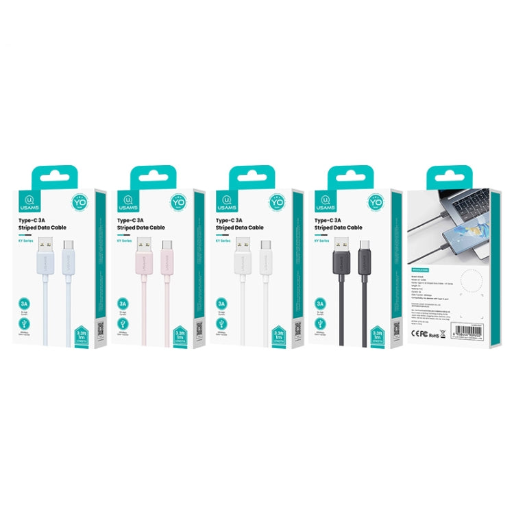 USAMS US-SJ688 USB to USB-C / Type-C 3A Striped Fast Charge Data Cable, Length:1m(White) - free shipping - PMc TechLife - Order now!