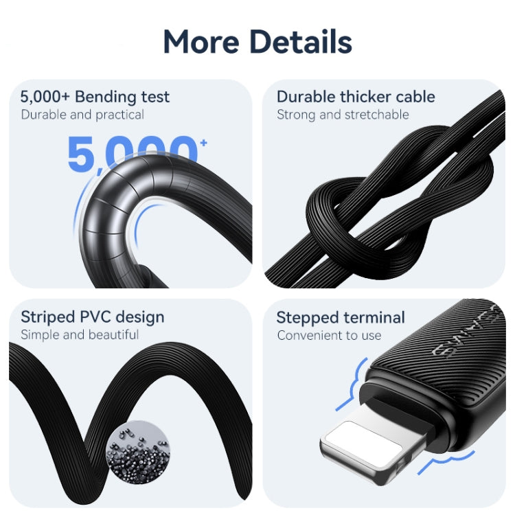 USAMS US-SJ699 USB to 8 Pin 2.4A Striped Fast Charge Data Cable, Length:3m(White) - Normal Style Cable by USAMS | Online Shopping South Africa | PMC Jewellery | Buy Now Pay Later Mobicred