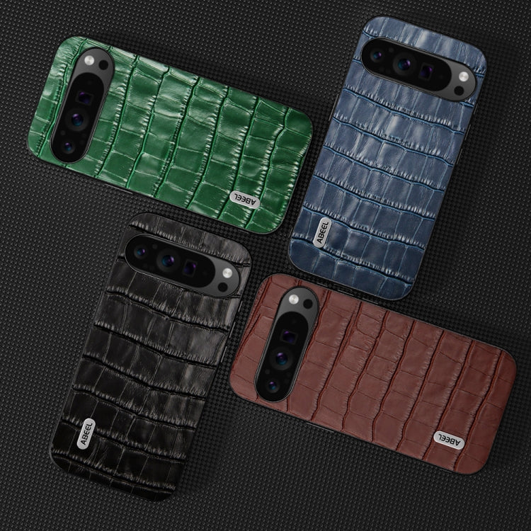 For Google Pixel 9 Pro ABEEL Crocodile Texture Genuine Leather Phone Case(Blue) - Google Cases by PMC TechLife | Online Shopping South Africa | PMC TechLife | Buy Now Pay Later Mobicred
