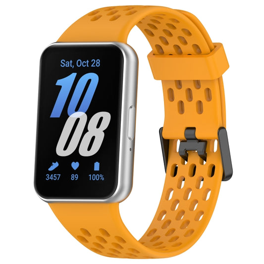 For Samsung Galaxy Fit 3 Hole Style Dual Buckle Silicone Watch Band(Yellow) - Watch Bands by PMC Jewellery | Online Shopping South Africa | PMC Jewellery