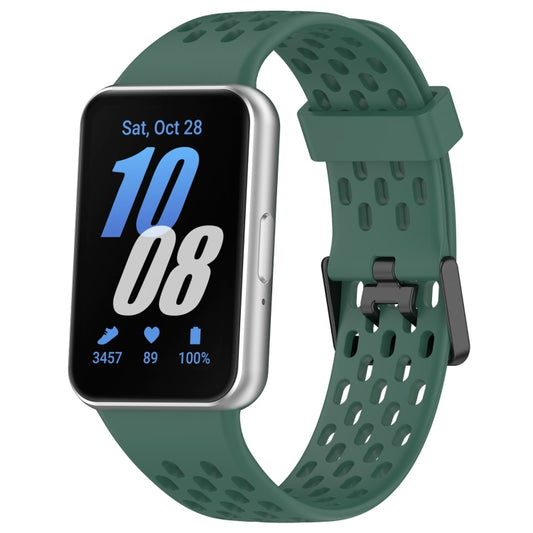 For Samsung Galaxy Fit 3 Hole Style Dual Buckle Silicone Watch Band(Dark Green) - Watch Bands by PMC Jewellery | Online Shopping South Africa | PMC Jewellery