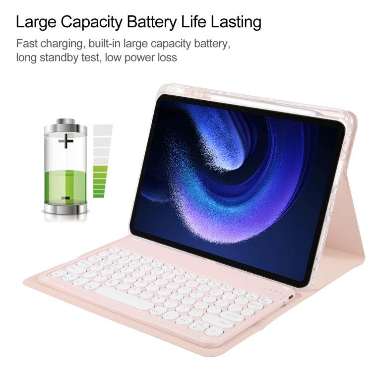 For Xiaomi Pad 6 Round Button Bluetooth Keyboard Rotatable Holder Leather Case(Rose Gold) - Others Keyboard by PMC Jewellery | Online Shopping South Africa | PMC Jewellery