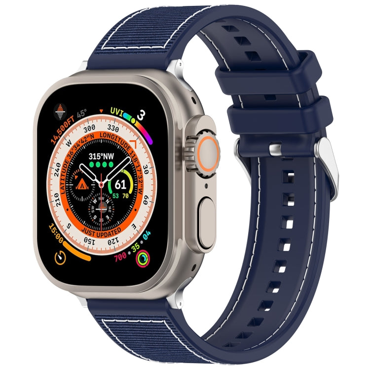 For Apple Watch SE 2023 44mm Ordinary Buckle Hybrid Nylon Braid Silicone Watch Band(Midnight Blue) - Watch Bands by PMC Jewellery | Online Shopping South Africa | PMC Jewellery