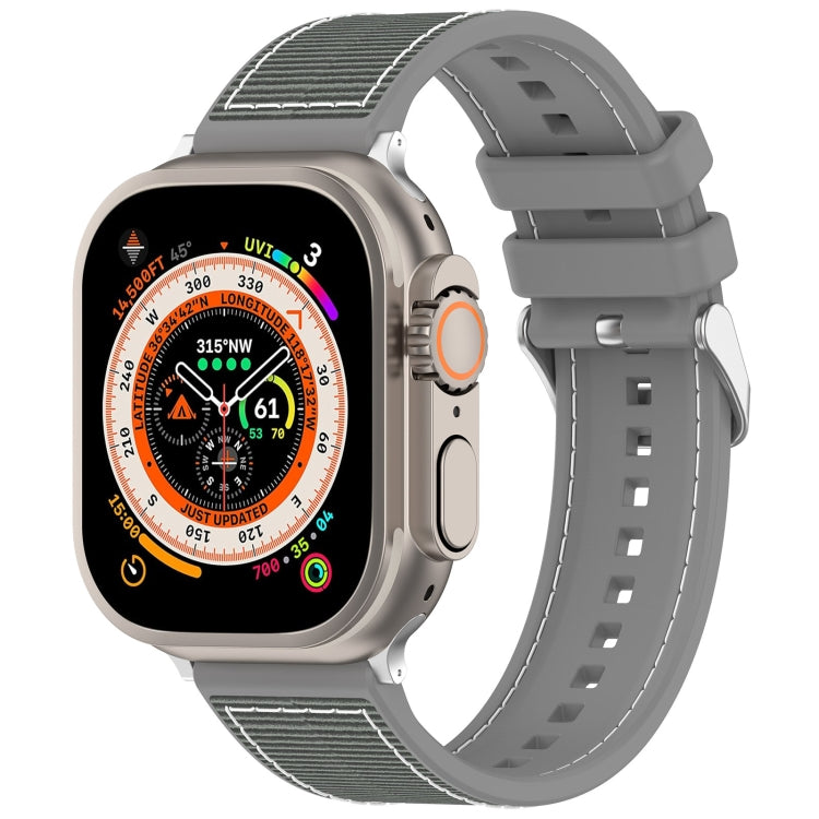 For Apple Watch Ultra 2 49mm Ordinary Buckle Hybrid Nylon Braid Silicone Watch Band(Grey) - Watch Bands by PMC Jewellery | Online Shopping South Africa | PMC Jewellery