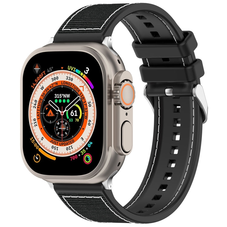 For Apple Watch Series 8 41mm Ordinary Buckle Hybrid Nylon Braid Silicone Watch Band(Black) - Watch Bands by PMC Jewellery | Online Shopping South Africa | PMC Jewellery