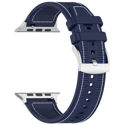 For Apple Watch Series 9 45mm Official Buckle Hybrid Nylon Braid Silicone Watch Band(Midnight Blue) - Watch Bands by PMC Jewellery | Online Shopping South Africa | PMC Jewellery