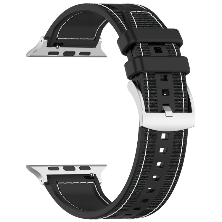 For Apple Watch SE 2022 44mm Official Buckle Hybrid Nylon Braid Silicone Watch Band(Black) - Watch Bands by PMC Jewellery | Online Shopping South Africa | PMC Jewellery