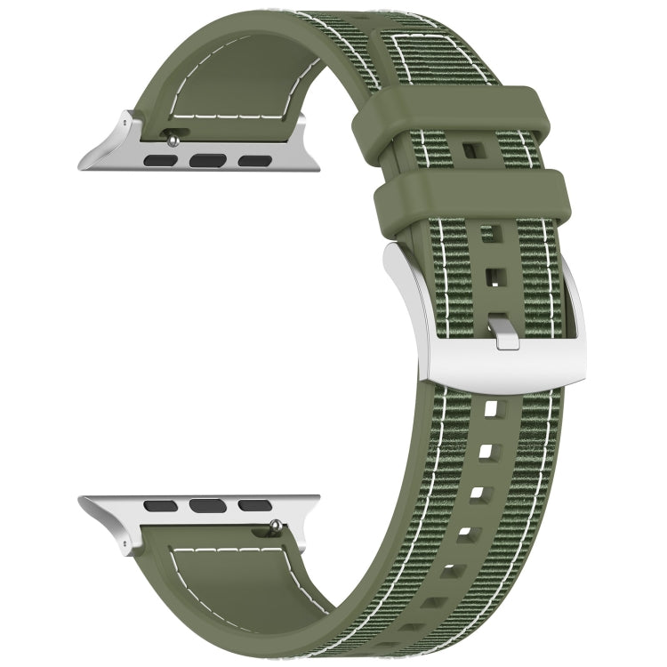 For Apple Watch Series 7 41mm Official Buckle Hybrid Nylon Braid Silicone Watch Band(Green) - Watch Bands by PMC Jewellery | Online Shopping South Africa | PMC Jewellery