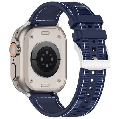 For Apple Watch Series 7 45mm Official Buckle Hybrid Nylon Braid Silicone Watch Band(Midnight Blue) - Watch Bands by PMC Jewellery | Online Shopping South Africa | PMC Jewellery