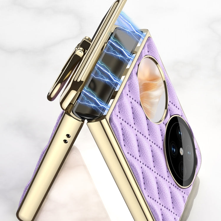 For Huawei Pocket 2 GKK Rhombus Pattern Electroplated Leather Phone Case with Ring(Purple) - free shipping - PMC Jewellery - Order now!