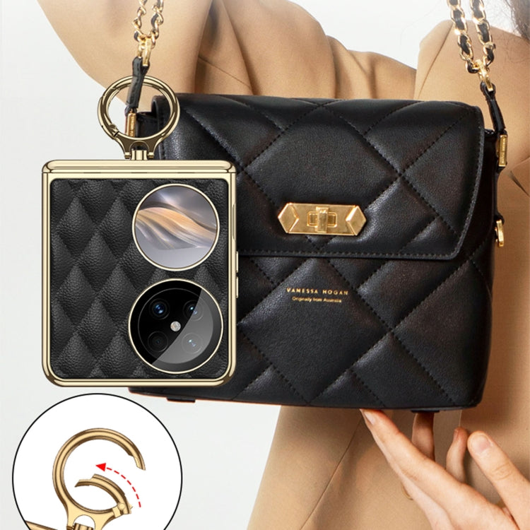 For Huawei Pocket 2 GKK Rhombus Pattern Electroplated Leather Phone Case with Ring(Purple) - free shipping - PMC Jewellery - Order now!