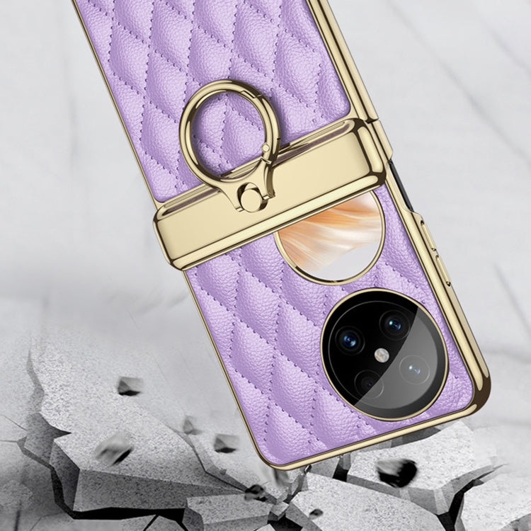 For Huawei Pocket 2 GKK Rhombus Pattern Electroplated Leather Phone Case with Ring(Purple) - free shipping - PMC Jewellery - Order now!