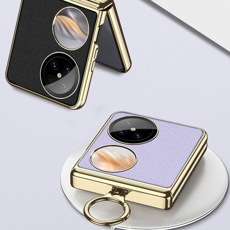 For Huawei Pocket 2 GKK Electroplated Leather Phone Case with Ring(White) - free shipping - PMC Jewellery - Order now!