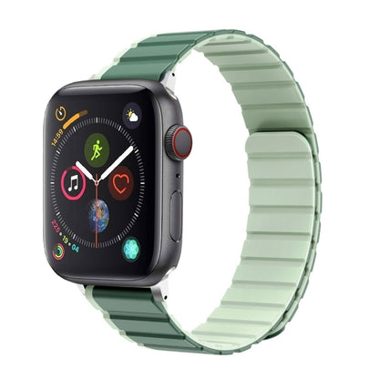 For Apple Watch Series 4 44mm ZGA Two Color Magnetic Silicone Watch Band(Dark Green+Light Green) - Watch Bands by ZGA | Online Shopping South Africa | PMC Jewellery | Buy Now Pay Later Mobicred