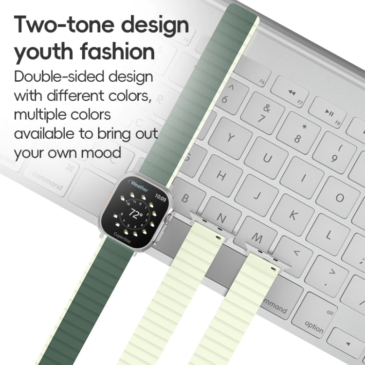 For Apple Watch Series 9 45mm ZGA Two Color Magnetic Silicone Watch Band(Dark Green+Light Green) - Watch Bands by ZGA | Online Shopping South Africa | PMC Jewellery | Buy Now Pay Later Mobicred