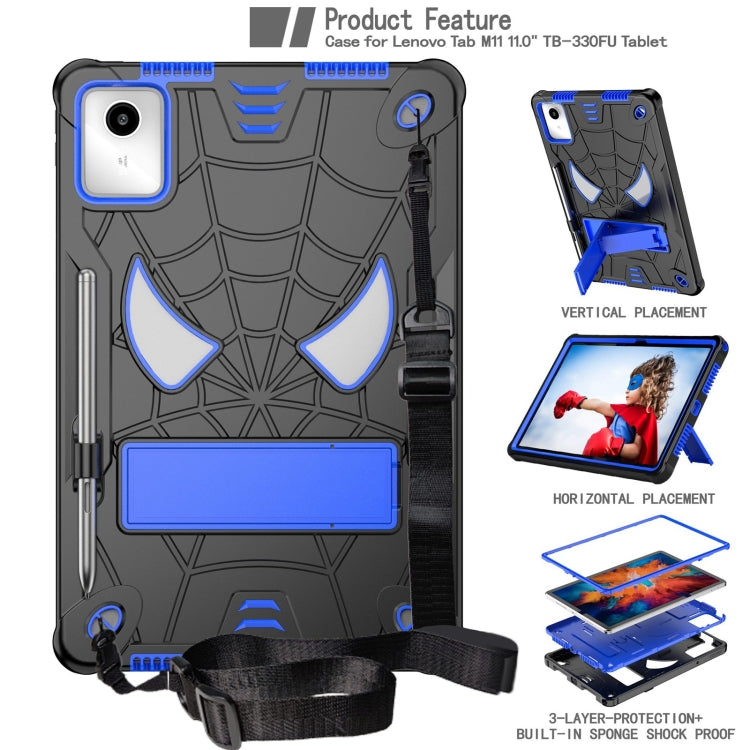 For Lenovo Tab M11/ Xiaoxin Pad 11 2024 Fold-Holder Spider Silicone Hybrid PC Tablet Case(Back Blue) - Lenovo by PMC Jewellery | Online Shopping South Africa | PMC Jewellery | Buy Now Pay Later Mobicred
