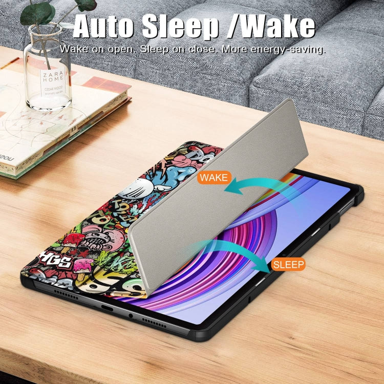 For Xiaomi Redmi Pad Pro 12.1 Custer Painted 3-Fold Stand Leather Smart Tablet Case(Graffiti) - More Tablet Cases by PMC TechLife | Online Shopping South Africa | PMC TechLife | Buy Now Pay Later Mobicred