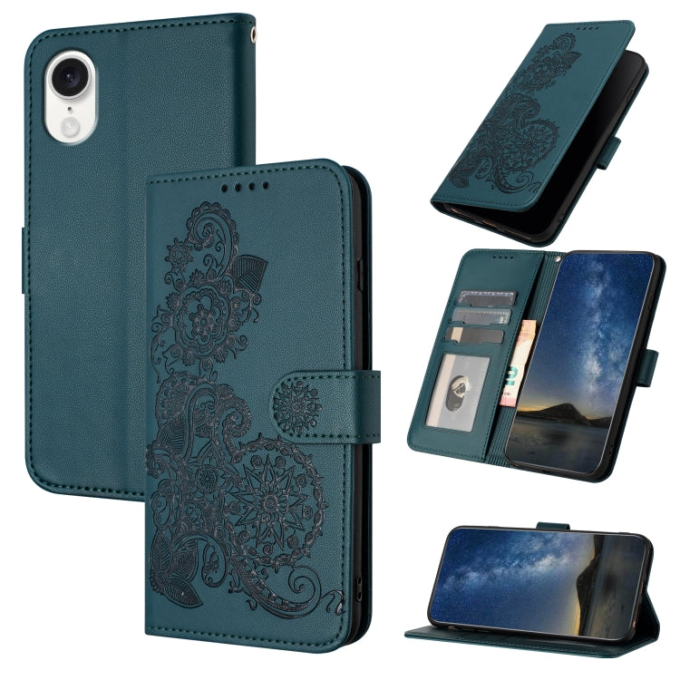 For iPhone SE 2024 Datura Flower Embossed Flip Leather Phone Case(Dark Green) - More iPhone Cases by PMC Jewellery | Online Shopping South Africa | PMC Jewellery | Buy Now Pay Later Mobicred