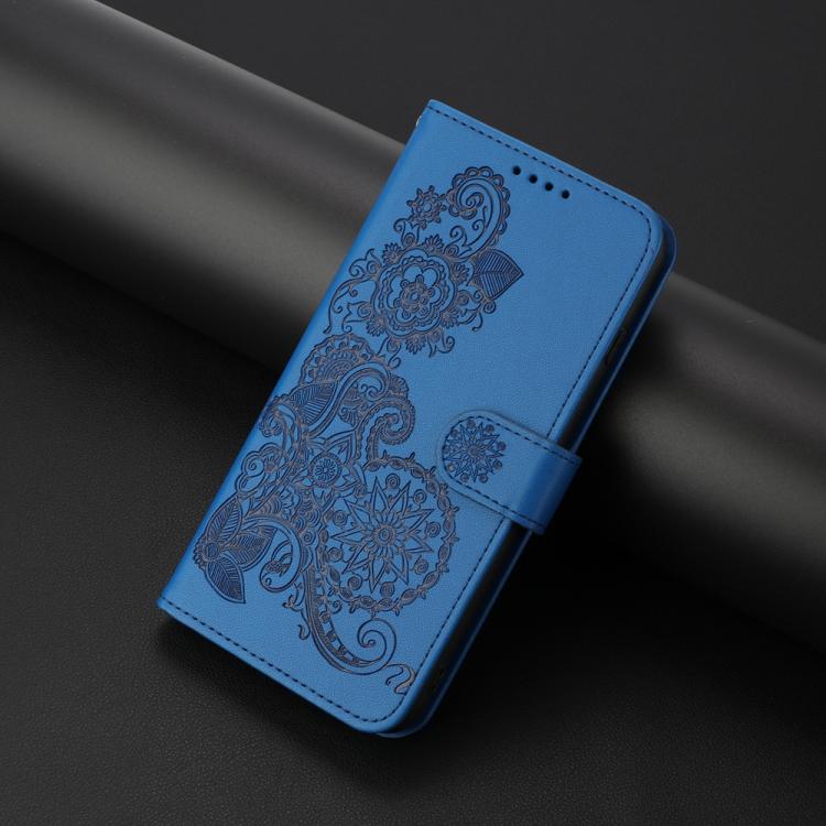 For iPhone 17 Datura Flower Embossed Flip Leather Phone Case(Blue) - free shipping - PMc TechLife - Order now!