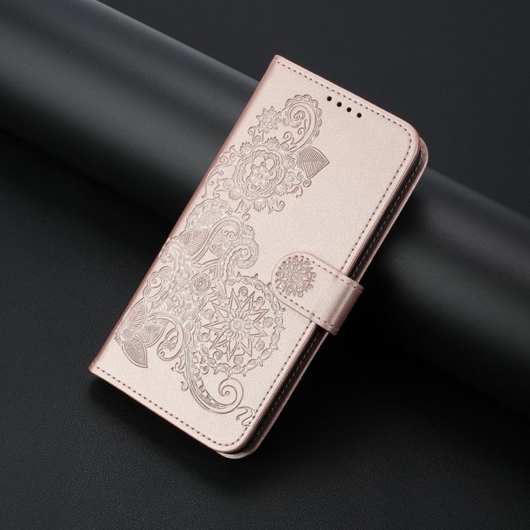 For iPhone 17 Pro Datura Flower Embossed Flip Leather Phone Case(Rose Gold) - free shipping - PMc TechLife - Order now!