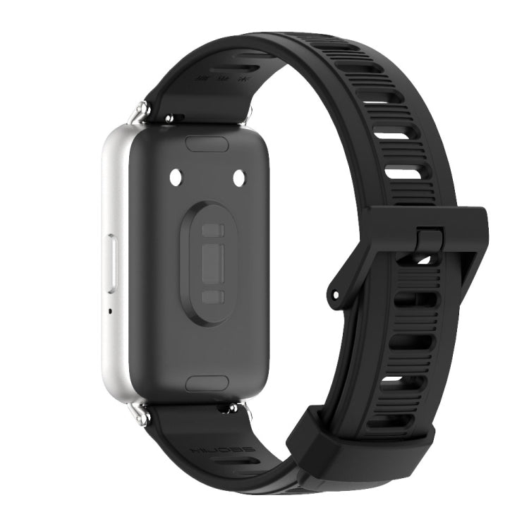 For Samsung Galaxy Fit 3 Mijobs Flat Hole Silicone Watch Band(Black+Silver) - free shipping - PMc TechLife - Order now!