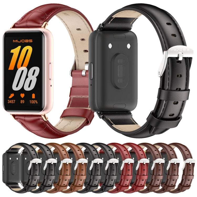 For Samsung Galaxy Fit 3 Mijobs Dual-sided Genuine Leather Watch Band(Black Silver) - Watch Bands by MIJOBS | Online Shopping South Africa | PMc TechLife | Buy Now Pay Later Mobicred