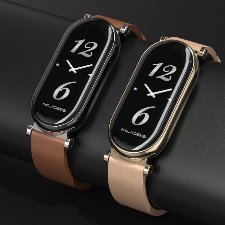 For Xiaomi Smart Band 10 / 9 / 8 Mijobs GT4 First Layer Cowhide Watch Band(Black Silver) - free shipping - PMc TechLife - Order now!