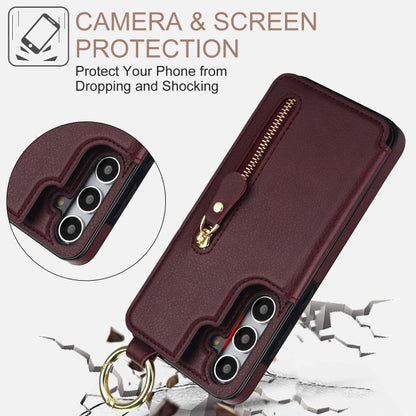 For Samsung Galaxy S24+ 5G Litchi Texture Zipper Double Buckle Card Bag Phone Case(Maroon Red) - Galaxy S24+ 5G Cases by PMC Jewellery | Online Shopping South Africa | PMC Jewellery | Buy Now Pay Later Mobicred