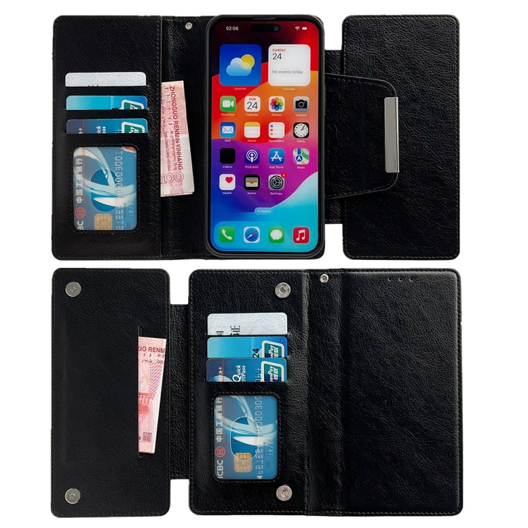 For iPhone 16 Pro Max Multifunctional 7-Cards Wallet Leather Phone Case(Black) - iPhone 16 Pro Max Cases by PMC Jewellery | Online Shopping South Africa | PMC Jewellery | Buy Now Pay Later Mobicred
