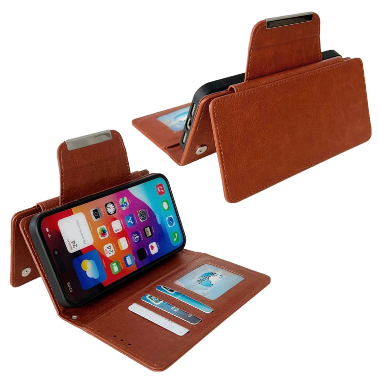 For iPhone 16 Pro Max Multifunctional Seven Cards Wallet Leather Phone Case(Brown) - iPhone 16 Pro Max Cases by PMC Jewellery | Online Shopping South Africa | PMC Jewellery | Buy Now Pay Later Mobicred