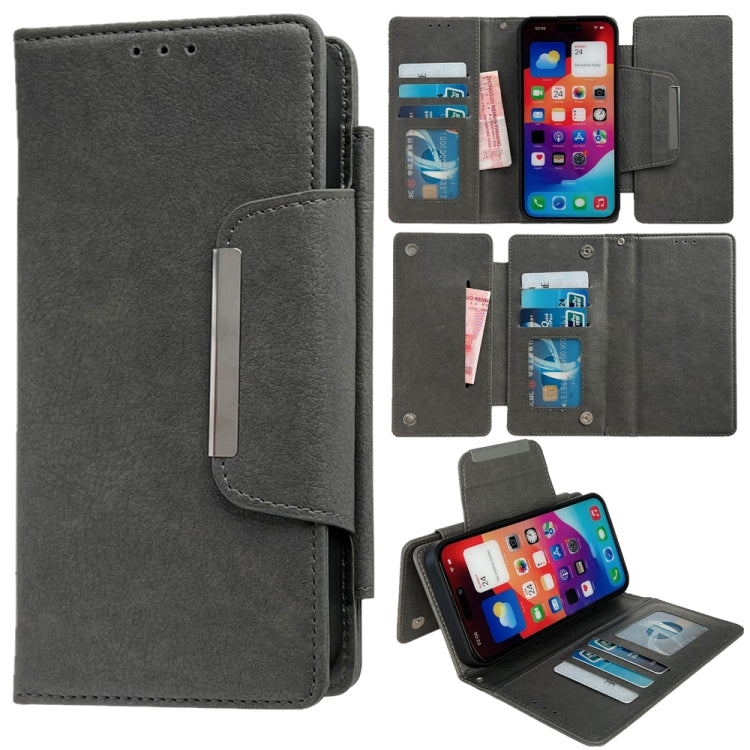 For iPhone 16 Pro Multifunctional 7-Cards Wallet Leather Phone Case(Grey) - iPhone 16 Pro Cases by PMC Jewellery | Online Shopping South Africa | PMC Jewellery | Buy Now Pay Later Mobicred