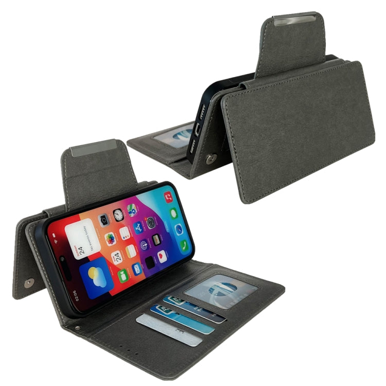 For iPhone 16 Pro Multifunctional 7-Cards Wallet Leather Phone Case(Grey) - iPhone 16 Pro Cases by PMC Jewellery | Online Shopping South Africa | PMC Jewellery | Buy Now Pay Later Mobicred