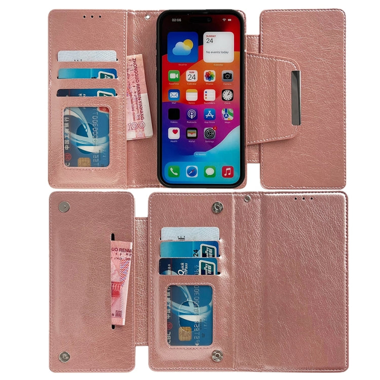 For iPhone 16 Multifunctional Seven Cards Wallet Leather Phone Case(Rose Gold) - iPhone 16 Cases by PMC Jewellery | Online Shopping South Africa | PMC Jewellery | Buy Now Pay Later Mobicred