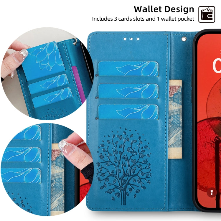 For Sony Xperia 10 V Tree & Deer Embossed Leather Phone Case(Blue) - Sony Cases by PMC TechLife | Online Shopping South Africa | PMC TechLife | Buy Now Pay Later Mobicred