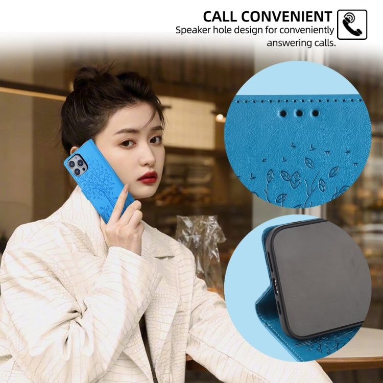 For Sony Xperia 10 V Tree & Deer Embossed Leather Phone Case(Blue) - Sony Cases by PMC TechLife | Online Shopping South Africa | PMC TechLife | Buy Now Pay Later Mobicred