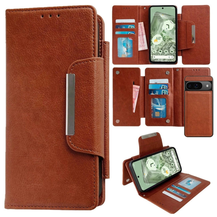 For Google Pixel 9 / Pixel 9 Pro Multifunctional 7-Card Wallet Leather Phone Case(Brown) - Google Cases by PMC TechLife | Online Shopping South Africa | PMC TechLife | Buy Now Pay Later Mobicred