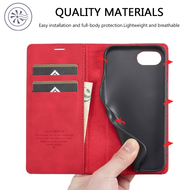 For iPhone SE 2024 LC.IMEEKE Strong Magnetic Leather Phone Case with Holder & Card Slots & Wallet(Red) - More iPhone Cases by LC.IMEEKE | Online Shopping South Africa | PMC Jewellery | Buy Now Pay Later Mobicred