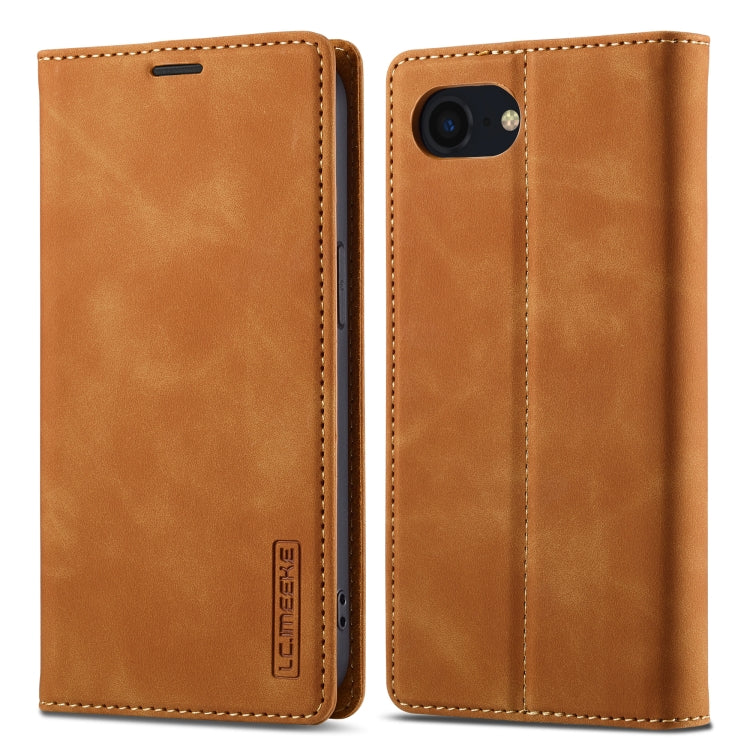 For iPhone SE 2024 LC.IMEEKE Strong Magnetic Leather Phone Case with Holder & Card Slots & Wallet(Brown) - More iPhone Cases by LC.IMEEKE | Online Shopping South Africa | PMC Jewellery | Buy Now Pay Later Mobicred