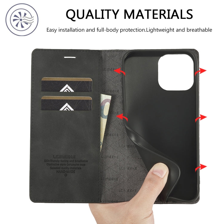 For iPhone 16 Pro Max LC.IMEEKE Strong Magnetism Microfiber Leather Phone Case(Black) - free shipping - PMC Jewellery - Order now!