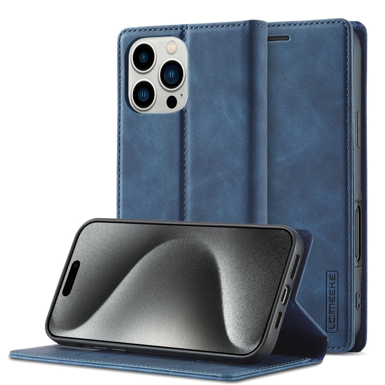 For iPhone 16 Pro Max LC.IMEEKE Strong Magnetism Microfiber Leather Phone Case(Blue) - iPhone 16 Pro Max Cases by LC.IMEEKE | Online Shopping South Africa | PMC Jewellery | Buy Now Pay Later Mobicred