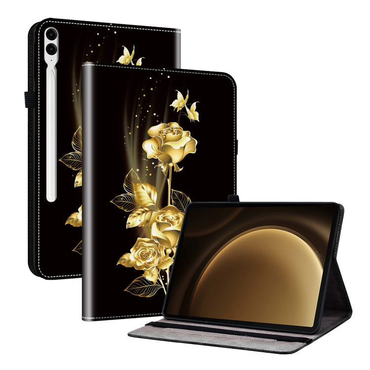 For Samsung Galaxy Tab S9+ / S9 FE+ Crystal Texture Painted Leather Tablet Case(Gold Butterfly Rose) - Galaxy Tab S9+ Cases by PMC Jewellery | Online Shopping South Africa | PMC Jewellery | Buy Now Pay Later Mobicred