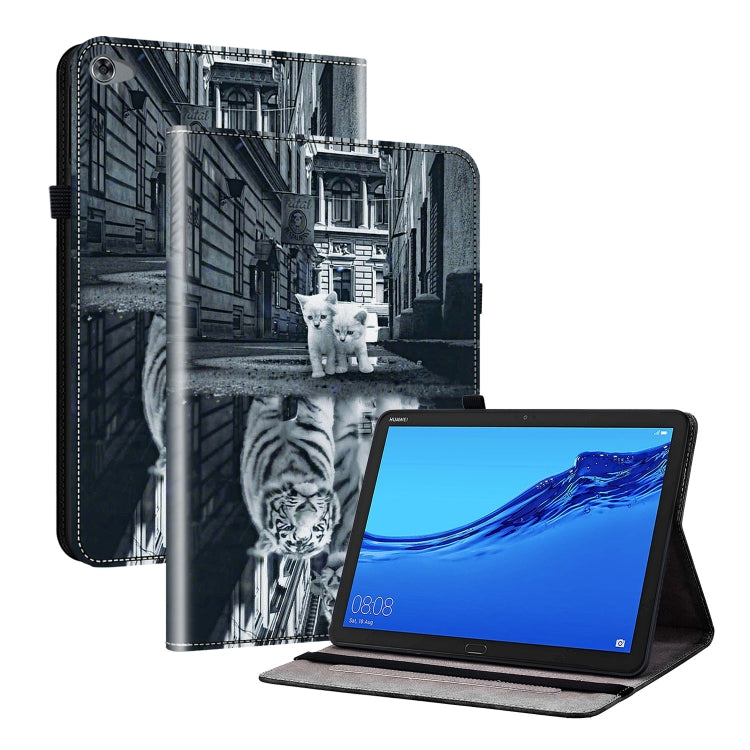 For Huawei MediaPad M5 Lite 10 / C5 10.1 Crystal Texture Painted Leather Smart Tablet Case(Cat Reflection Tiger) - Huawei by PMC TechLife | Online Shopping South Africa | PMC TechLife | Buy Now Pay Later Mobicred