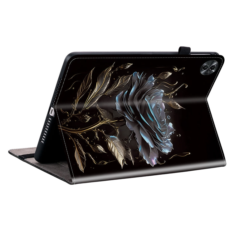 For Realme Pad 2 11.5 Crystal Texture Painted Leather Tablet Case(Black Rose) - Realme by PMC TechLife | Online Shopping South Africa | PMC TechLife | Buy Now Pay Later Mobicred