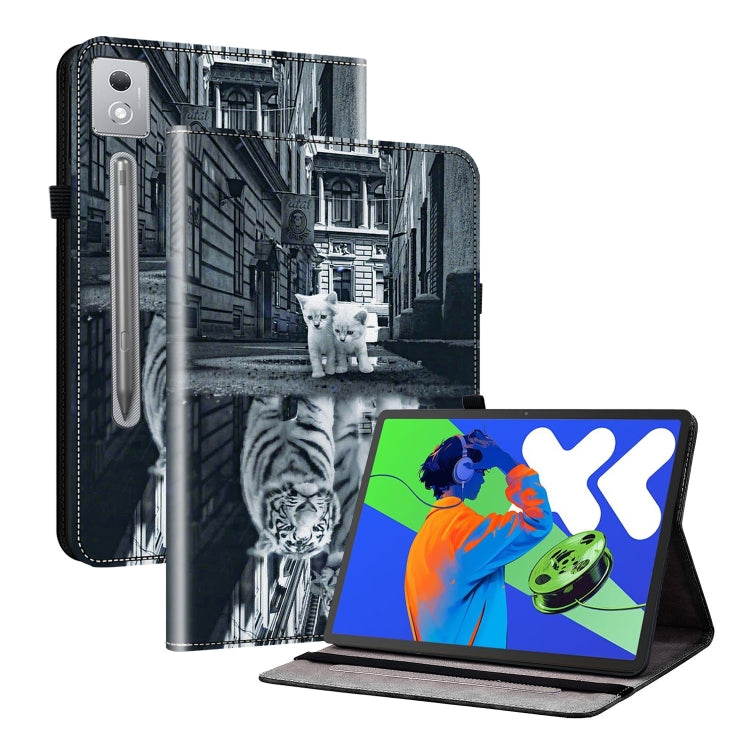 For Lenovo Tab P12 12.7 2025 Crystal Texture Painted Leather Tablet Case(Cat Reflection Tiger) - Lenovo by PMC TechLife | Online Shopping South Africa | PMC TechLife | Buy Now Pay Later Mobicred