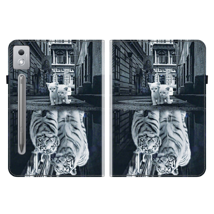 For Lenovo Tab P12 12.7 2025 Crystal Texture Painted Leather Tablet Case(Cat Reflection Tiger) - Lenovo by PMC TechLife | Online Shopping South Africa | PMC TechLife | Buy Now Pay Later Mobicred